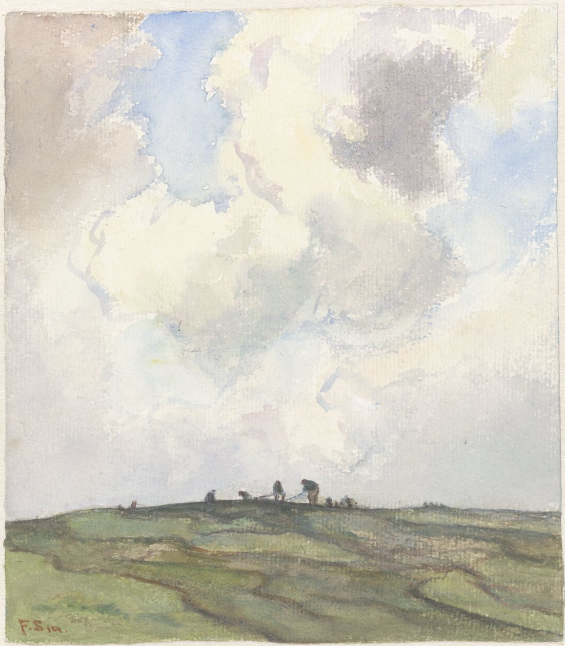 Riparazione delle reti su un prato dietro le dune da Frans Alexander Evert Lodewijk Smissaert