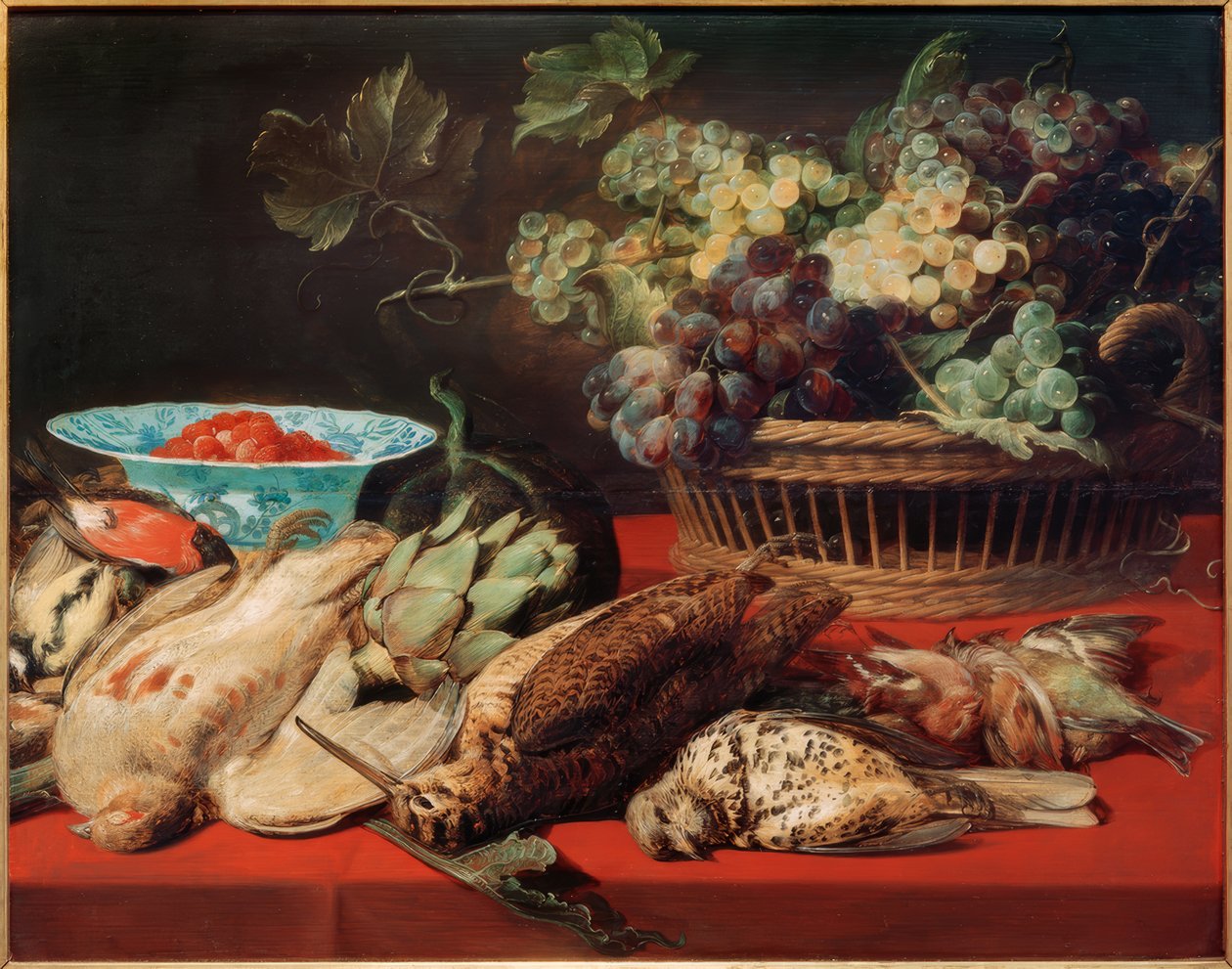 Natura morta – Cesto con uva, uccelli e fragole da Frans Snyders