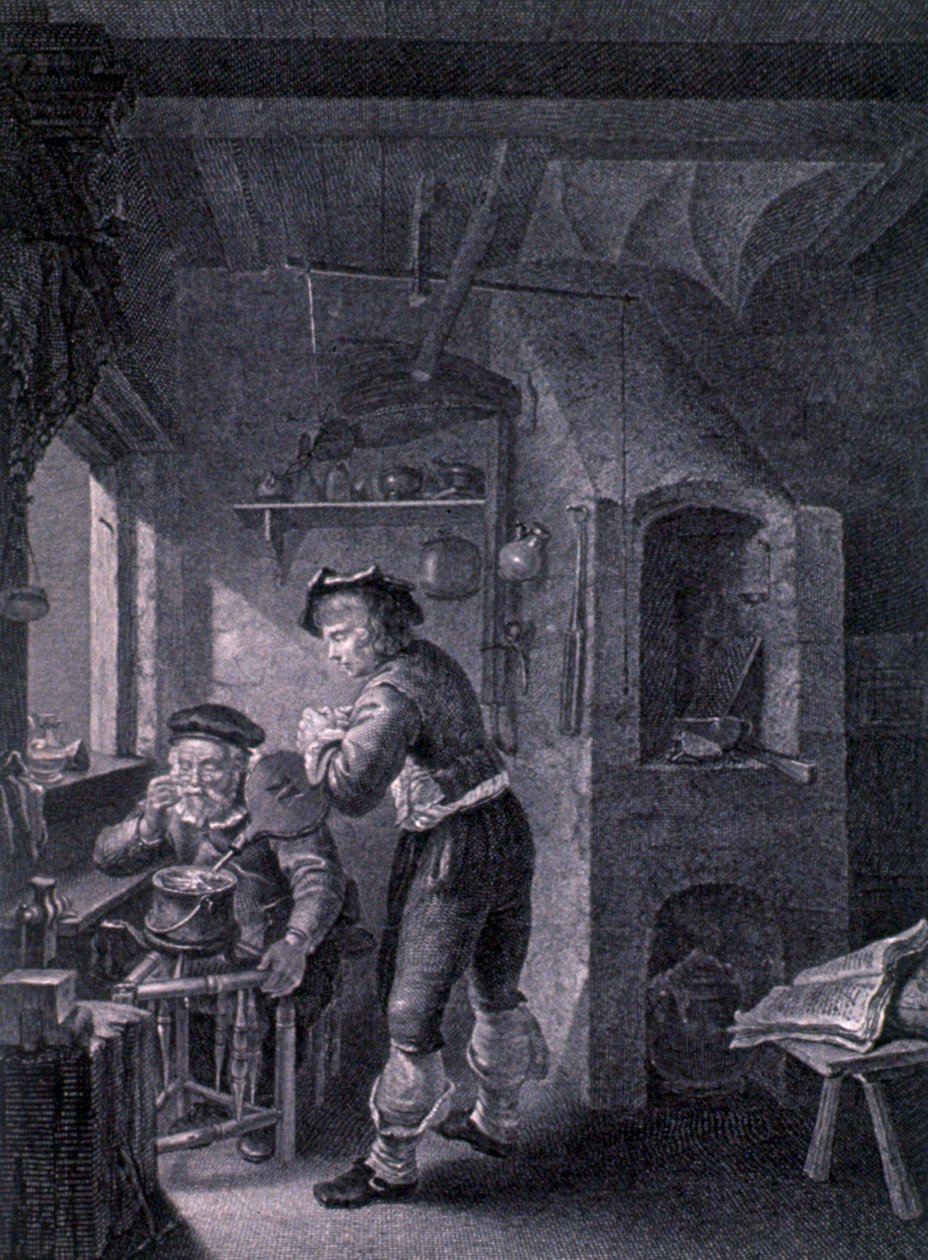 Un laboratorio del XVII secolo da Frans van (after) Mieris