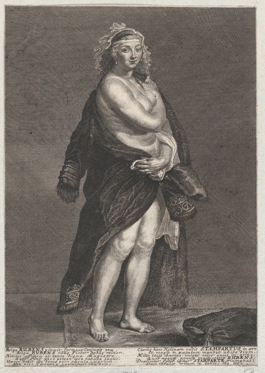 Ritratto di Helena Fourment, seconda moglie di Rubens, con una pelliccia sulle spalle, 1728 da Frans van Stampart