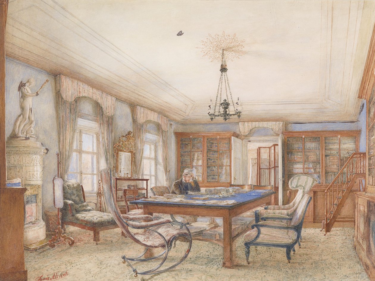 Interno Biedermeier con un uomo seduto a un tavolo da Franz Alt