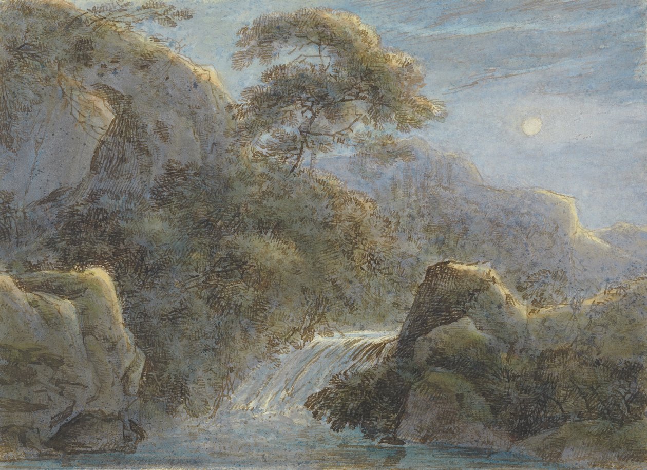 Cascata nelle montagne al chiaro di luna da Franz Innocenz Kobell