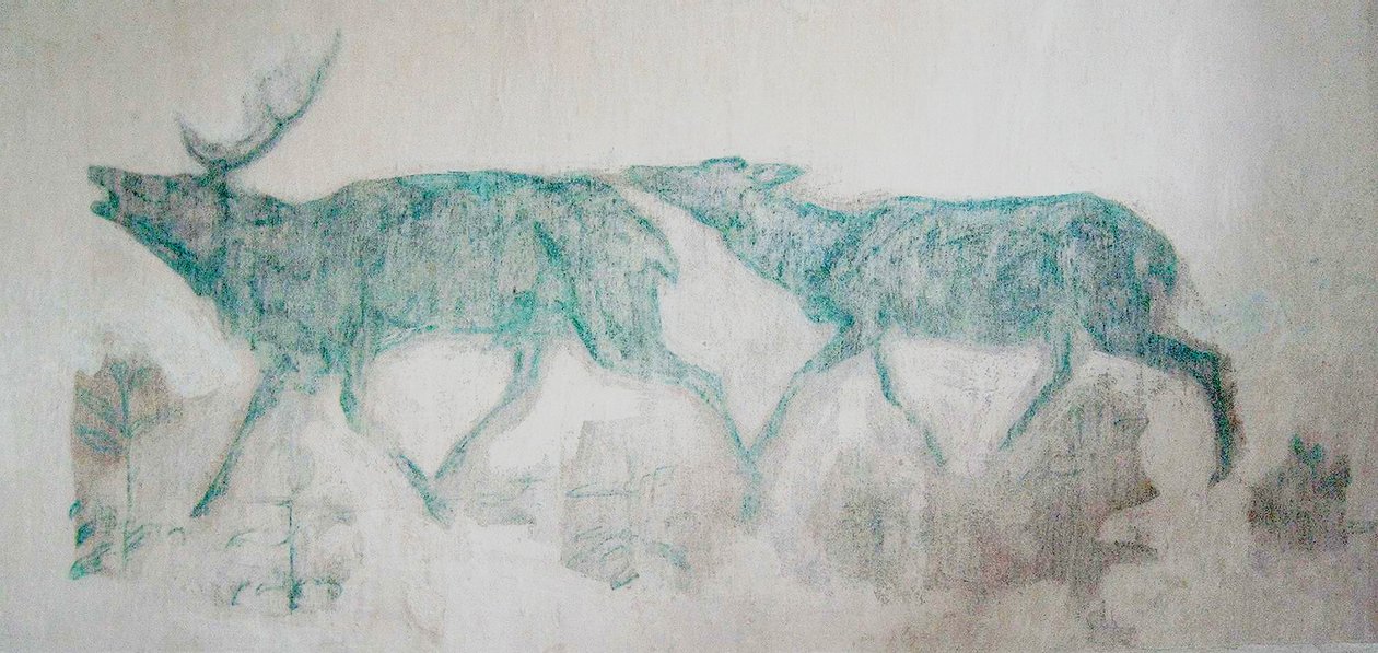 Affresco con cervi verde-blu da Franz Marc