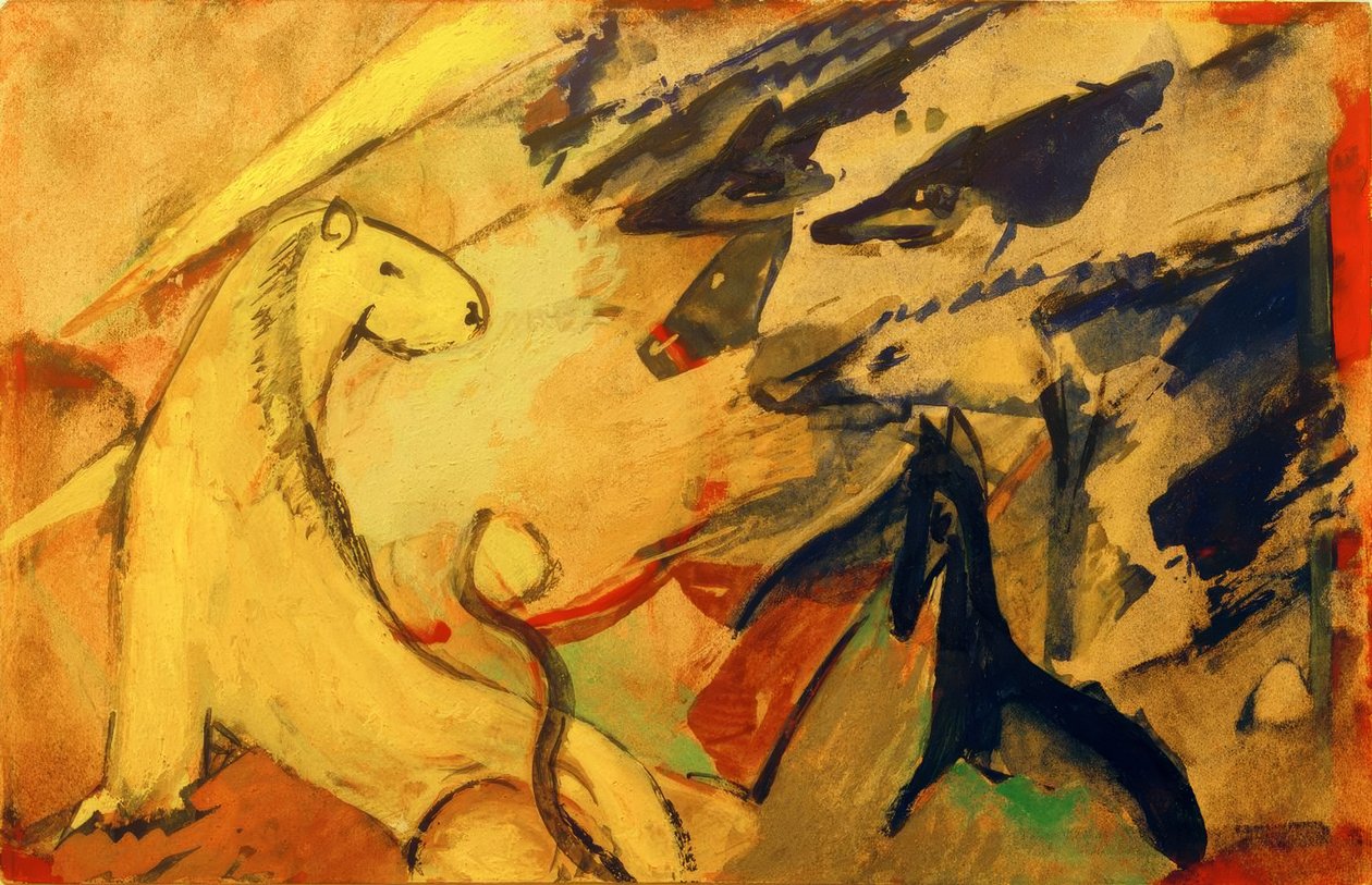 Leone giallo, volpi blu, cavallo blu da Franz Marc