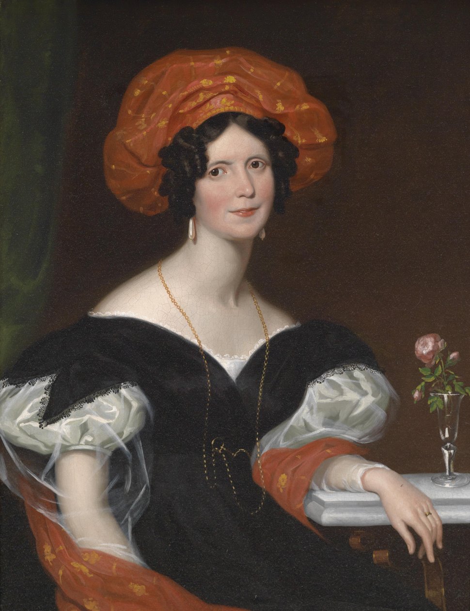 Ritratto di una signora seduta con scialle rosso e copricapo rosso da Franz Xaver Winterhalter