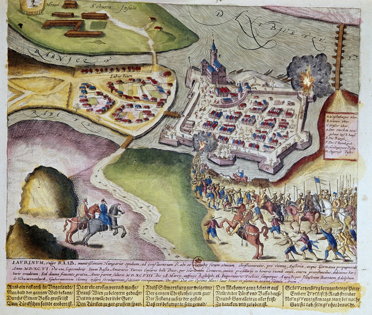 La cattura di Raab da parte di Adolf Schwarzenberg il 28/03/1598. Stampa del 1653 di Franz Hogenberg (1535-1590) Cabinet des Estampes, B.N, Parigi da Franz (after) Hogenberg