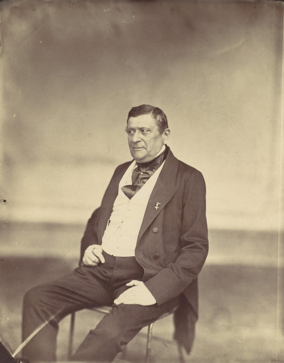 Uomo seduto con gilet bianco e cappotto scuro, 1850s-60s da Franz Antoine