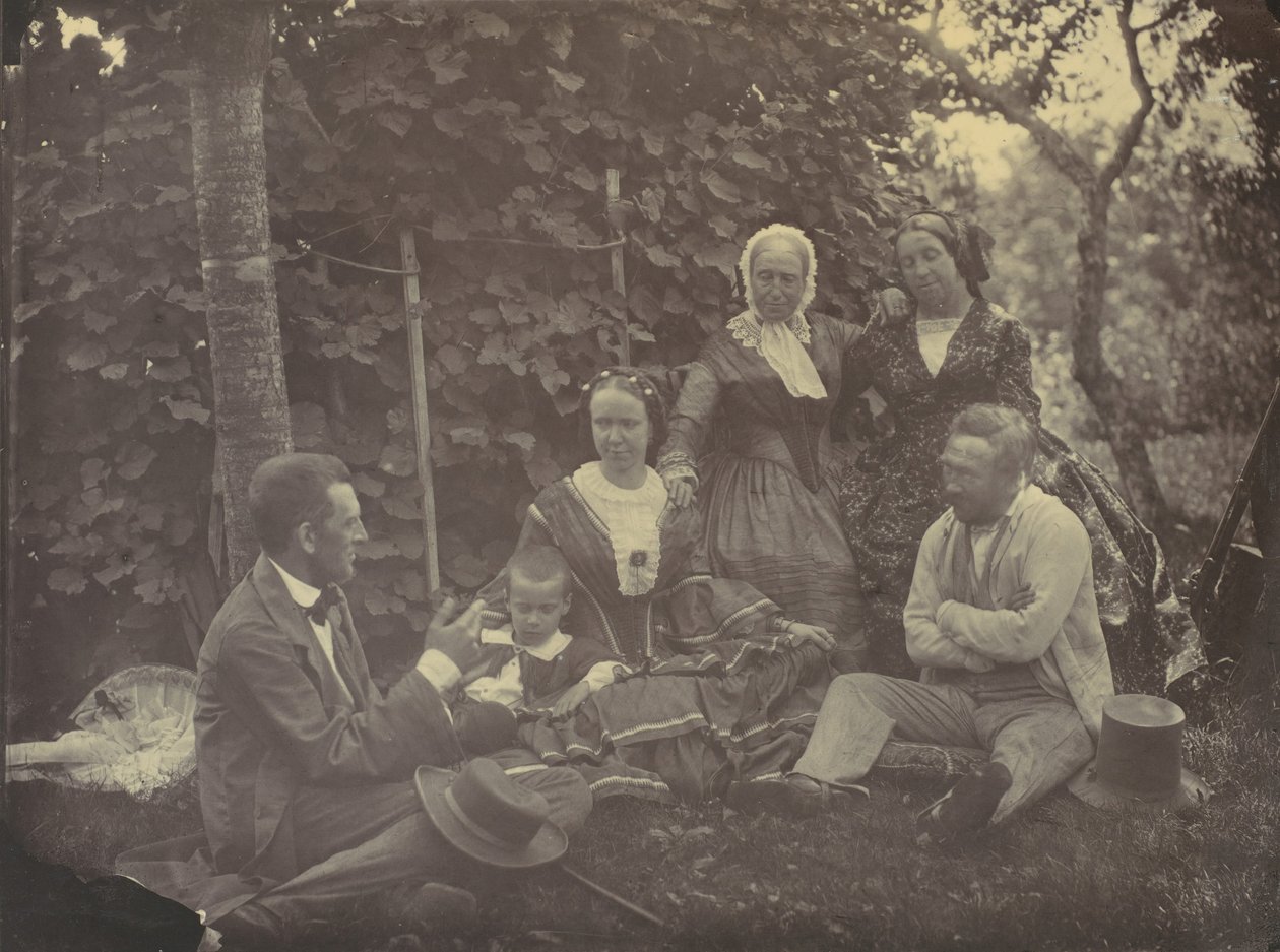 [Tre Donne, Due Uomini e un Bambino a un Picnic], 1850-60 da Franz Antoine
