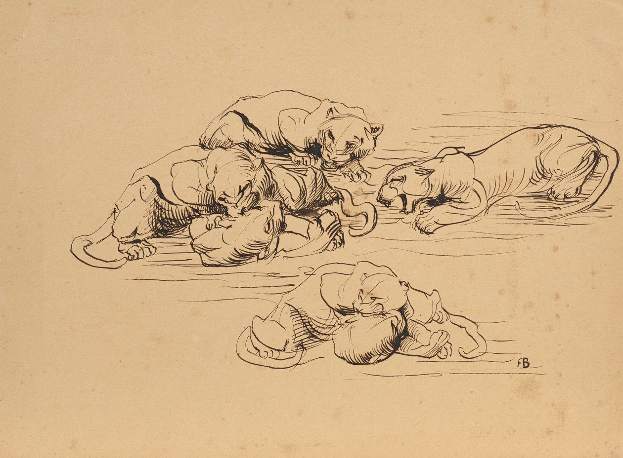 Pantere di Sundarban che lottano da Franz Barwig d. Ä.