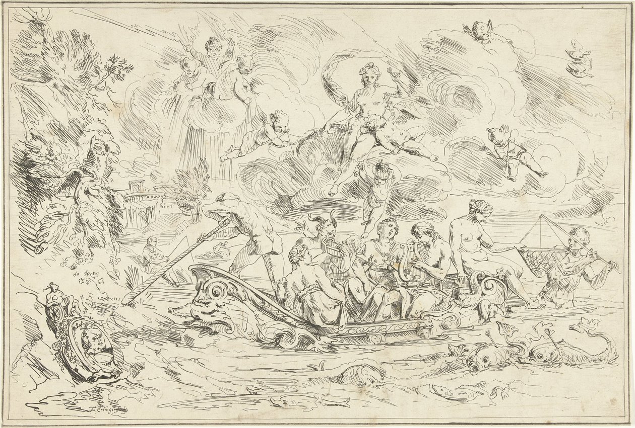 Apollo e Pan in una barchetta da Franz Ertinger