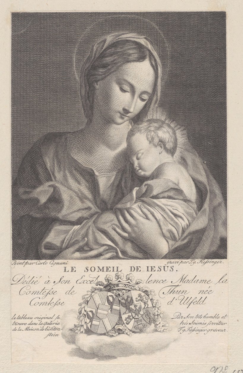 Vergine e Bambino, con il Bambino Gesù che dorme tra le sue braccia Le Someil de Jesus, 1743-1807 da Franz Gabriel Fiessinger