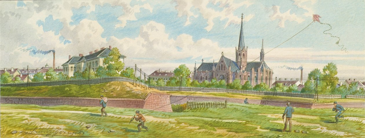 Tra la Westbahn e la linea Mariahilfer (vista sul muro di confine) da Franz Gerasch