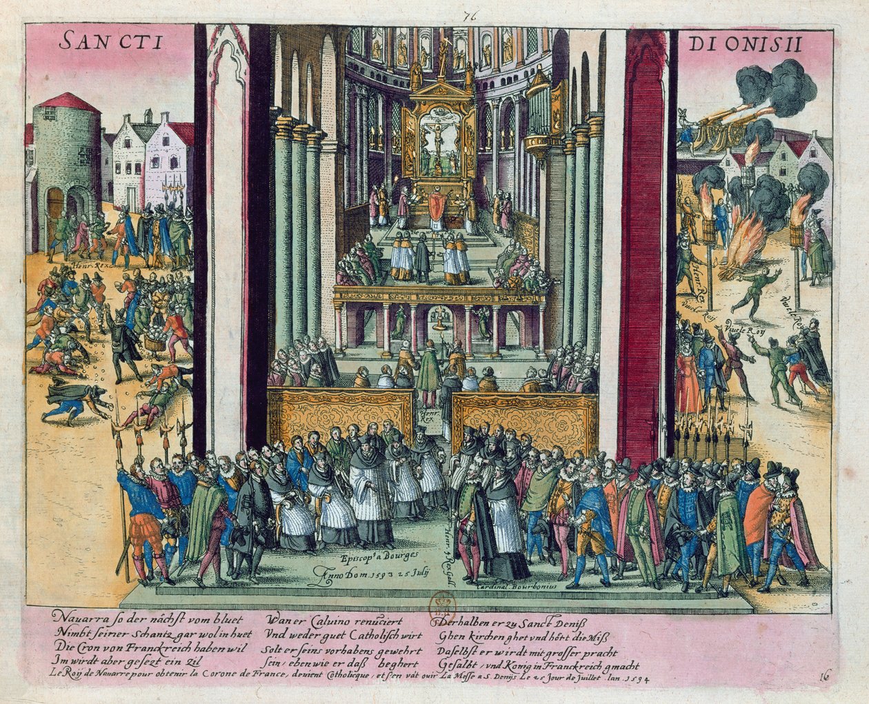 Abiura di Enrico IV e conversione al cattolicesimo a St. Denis il 15 luglio 1593 da Franz Hogenberg