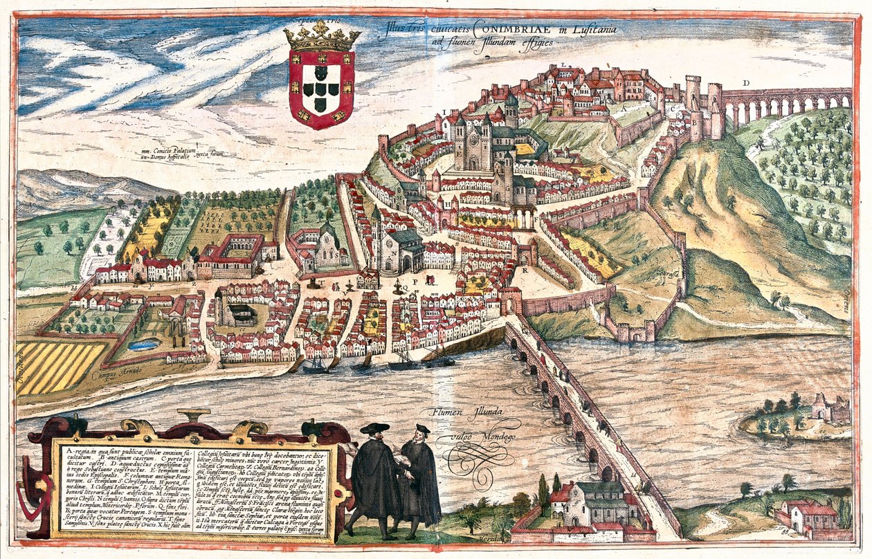 Coimbra, Portogallo. I due accademici visti in discussione erudita in primo piano fanno ulteriore riferimento visivo all