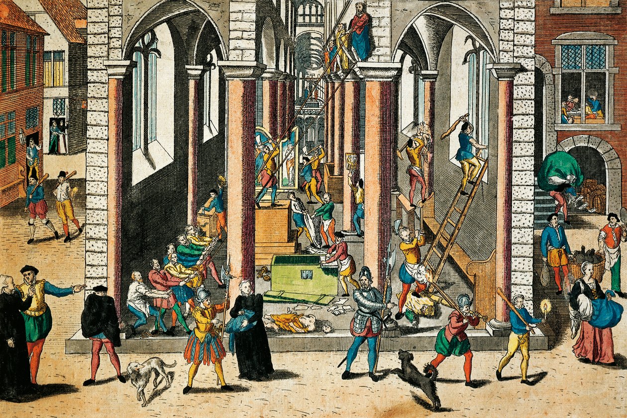 Distruzione di reliquie e statue nelle chiese, aprile 1566, incisione di Franz Hogenberg da Franz Hogenberg