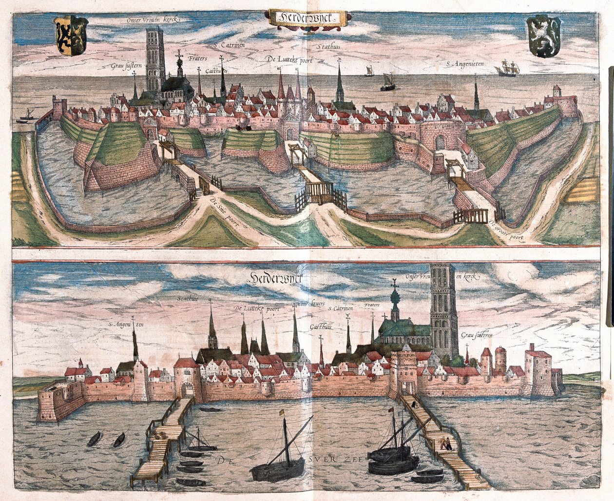 Harderwijk, il piccolo porto sullo Zuiderzee (IJsselmeer), Paesi Bassi (incisione) da Franz Hogenberg
