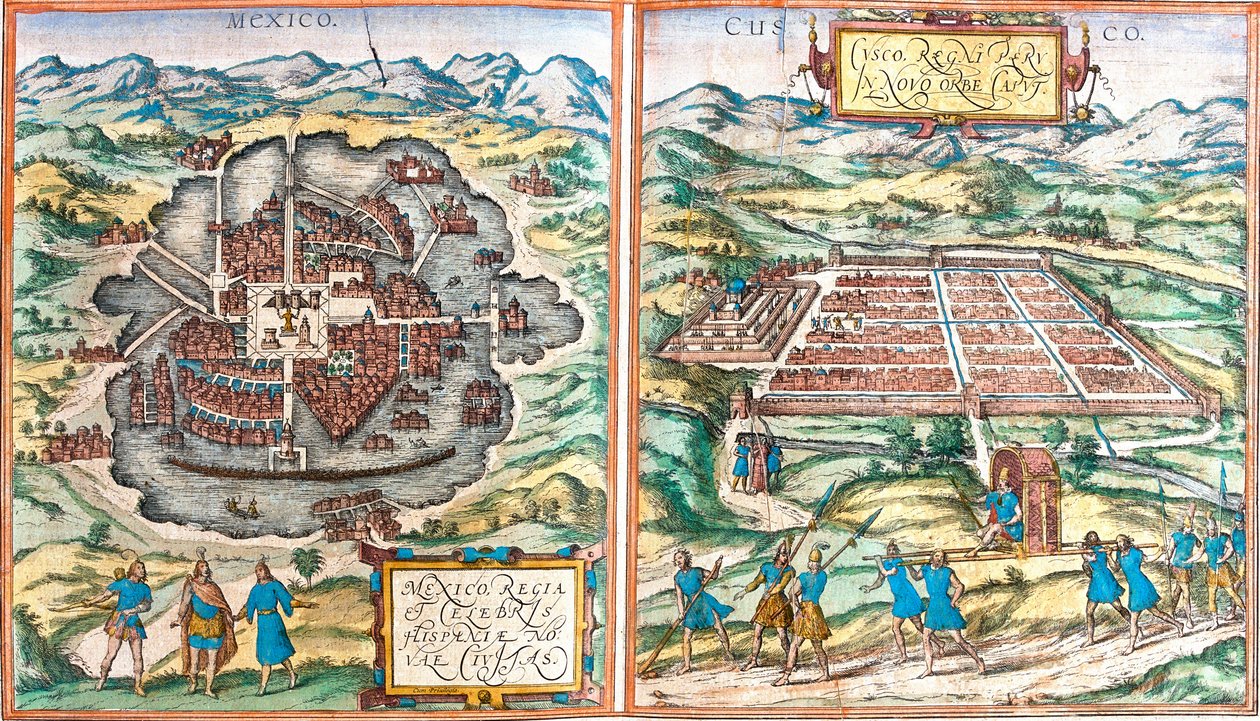 Mappa del Messico e di Cuzco, Perù da Franz Hogenberg