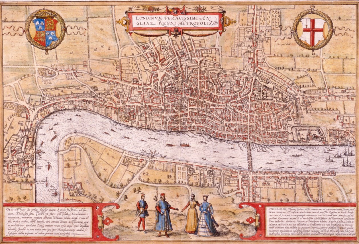 Mappa della città di Londra, Southwark e parte di Westminster, 1572 da Franz Hogenberg