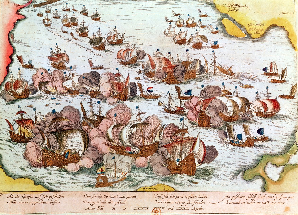 Combattimento navale tra i Mendicanti del Mare e gli Spagnoli nel 1573 da Franz Hogenberg