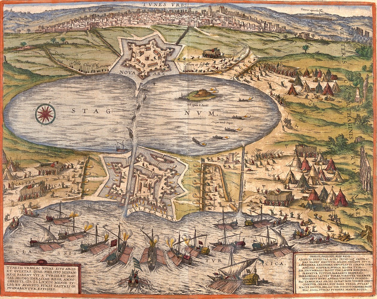Veduta di Tunisi, Tunisia, con la fortezza di Goulette che controlla l