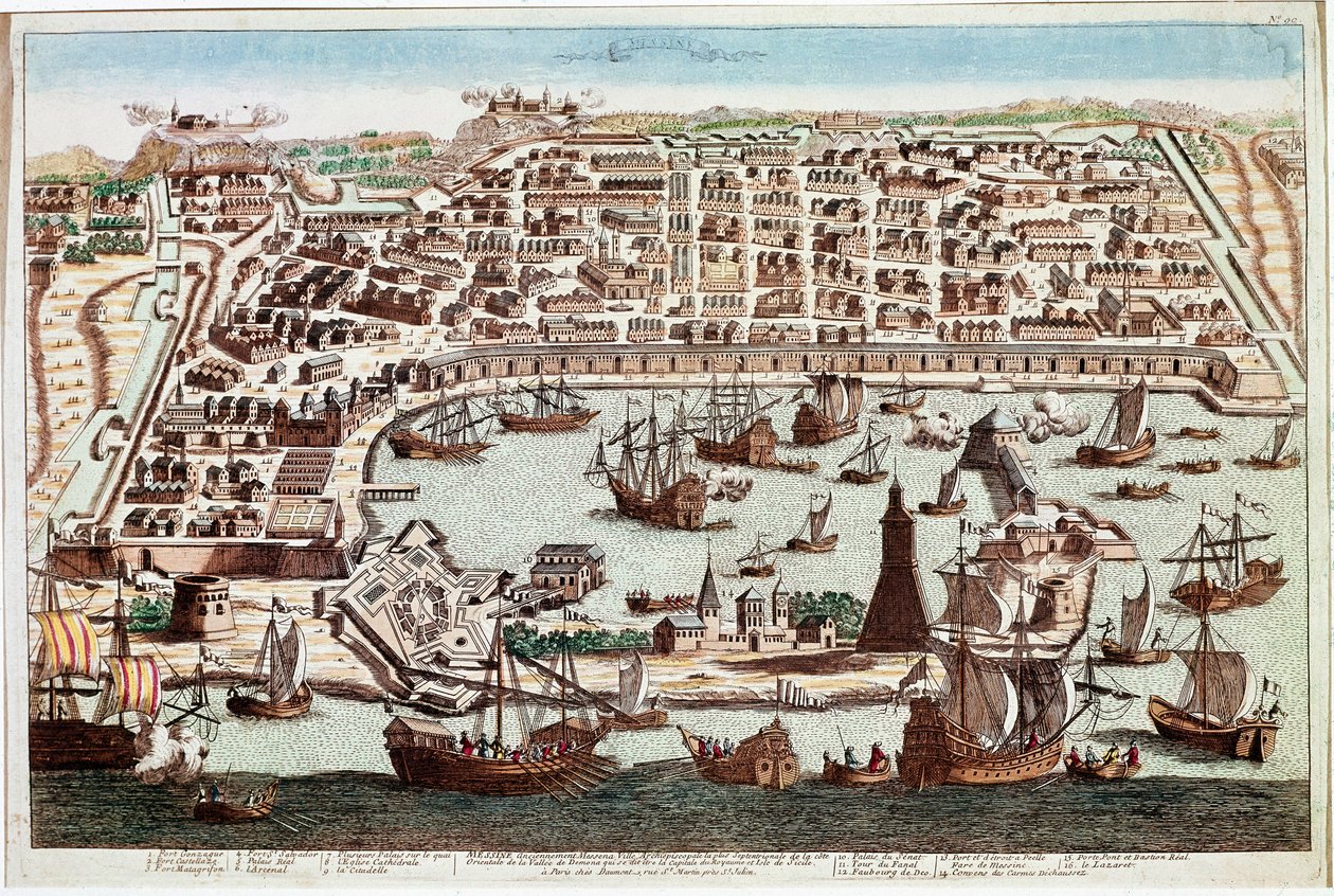 Veduta della città di Messina in Sicilia - Incisione di Franz Hogenberg (1535-1590) da "Civitatis Orbis Terrarum" di Braun e Hogenberg - 1594 da Franz Hogenberg