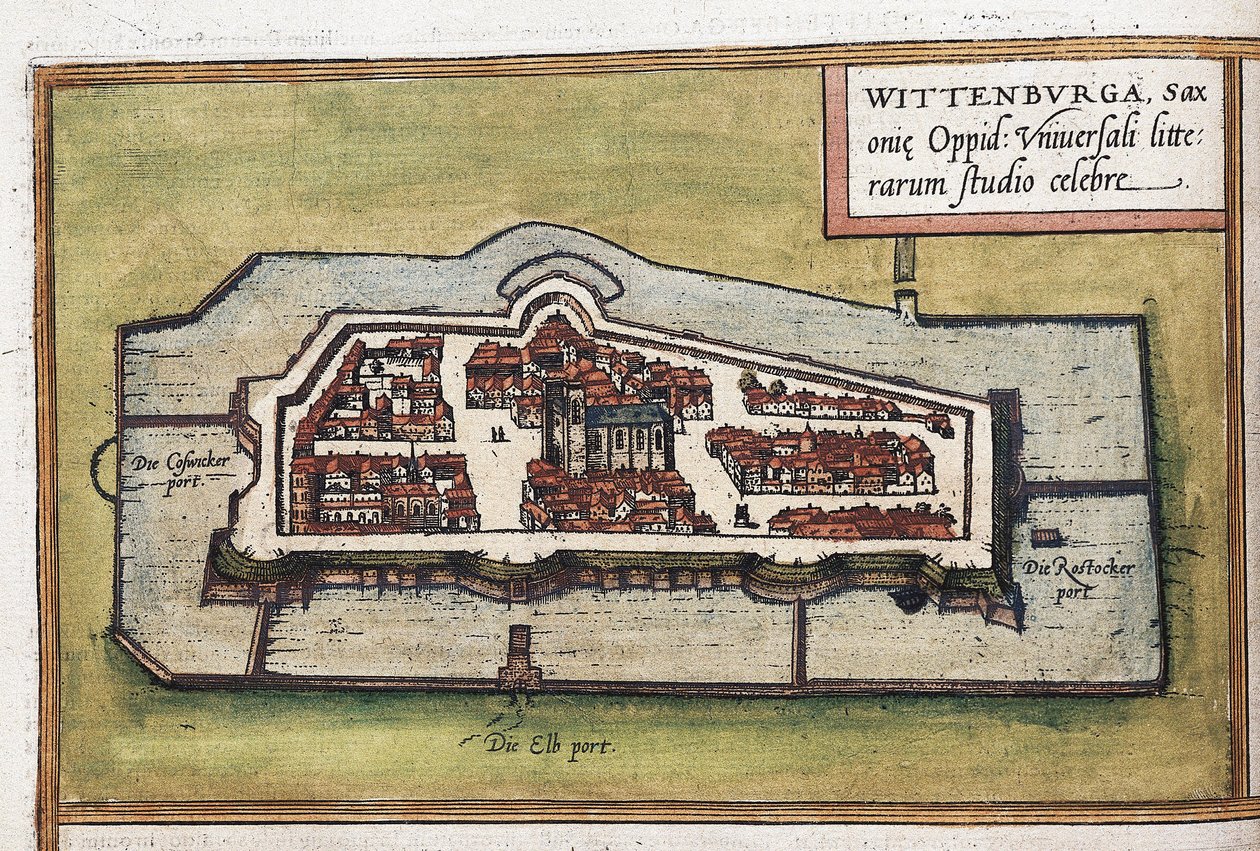 Vista della città di Wittenberg in Germania, dettaglio da Franz Hogenberg