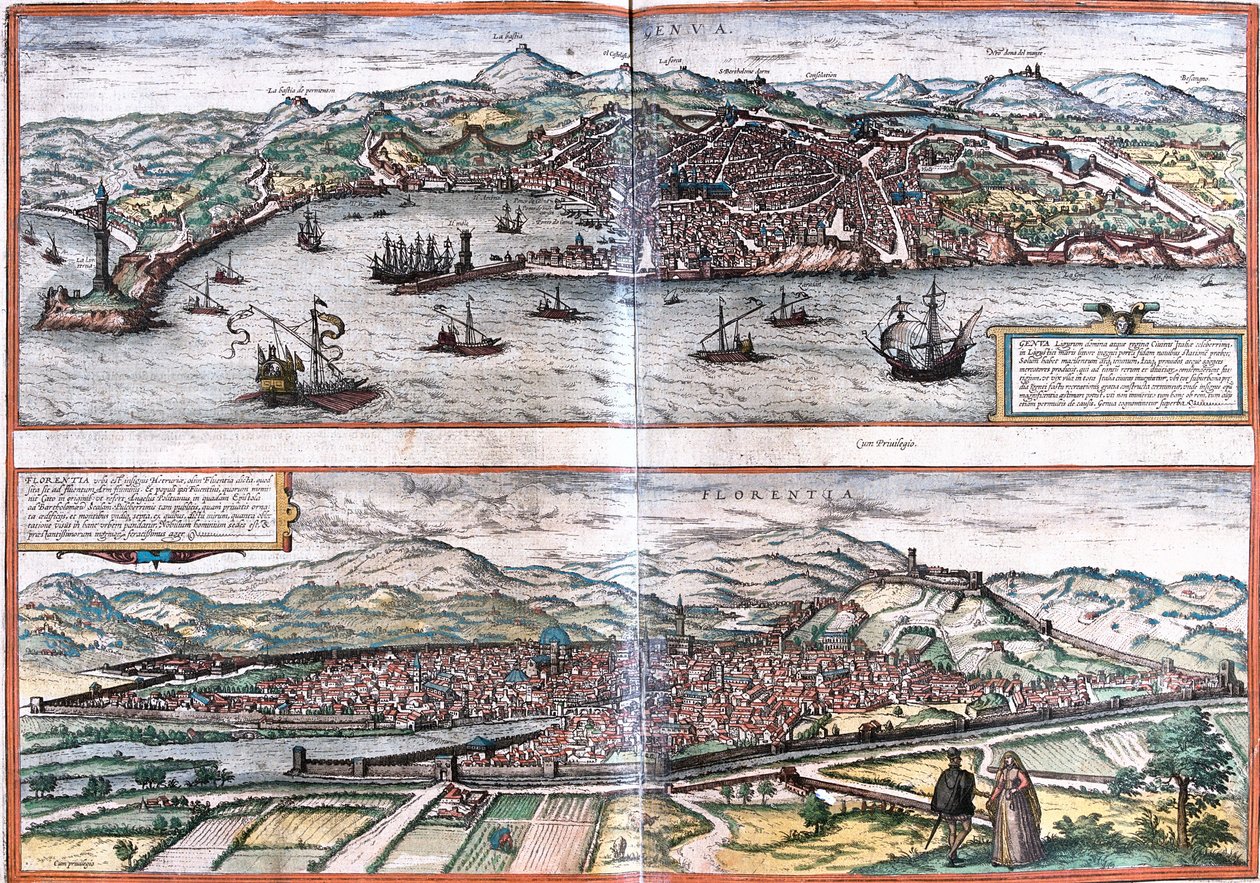 Vedute di Genova (Genua) e Firenze (Florentia), Italia (Incisione) da Franz Hogenberg