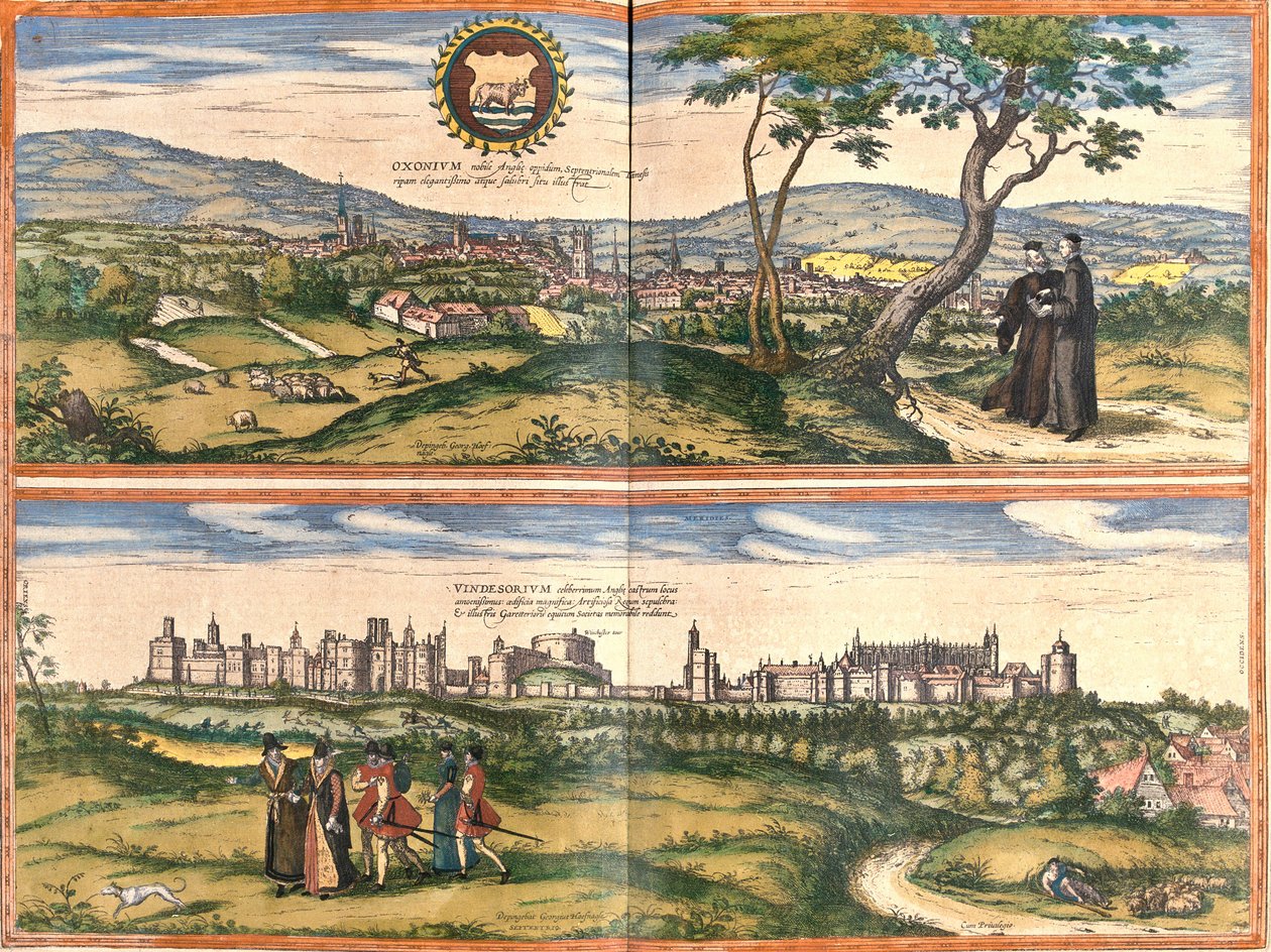 Vedute di Oxford (Oxonium) e Windsor (Vindesorium), Inghilterra da Franz Hogenberg