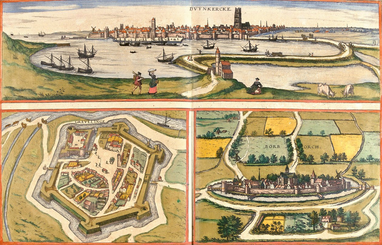 Vedute di Dunkirk, Gravelines e Bourbourg, Francia da Franz Hogenberg