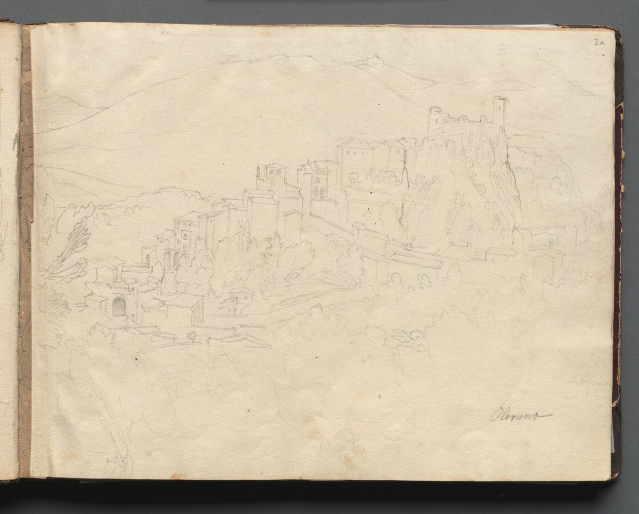 Album con vedute di Roma e dintorni, studi di paesaggio, pagina 02a: "Olevano". da Franz Johann Heinrich Nadorp