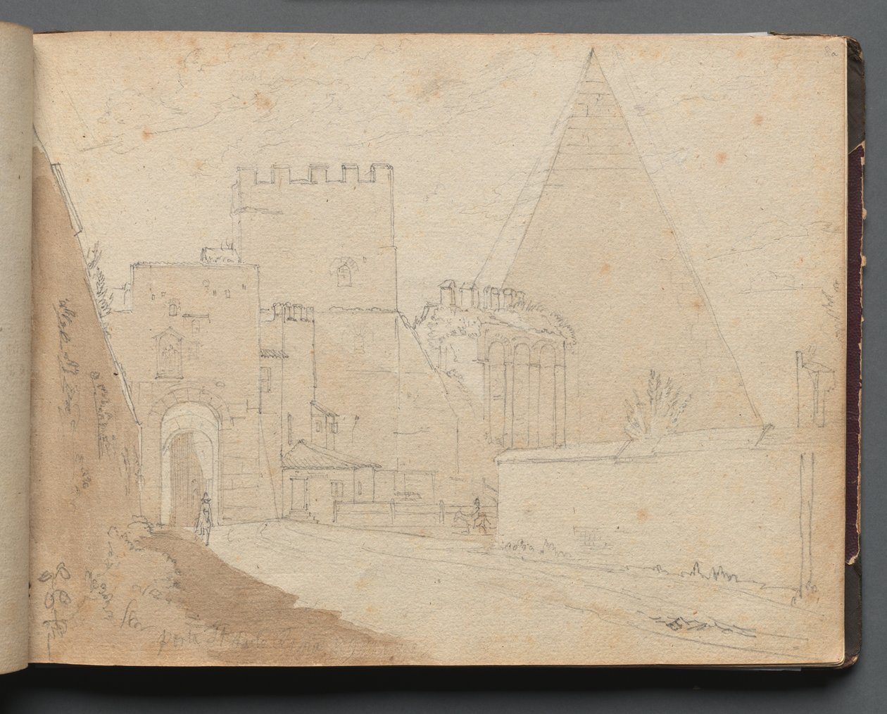 Album con Vedute di Roma e Dintorni, Studi di Paesaggio, pagina 08a: Porta San Paolo da Franz Johann Heinrich Nadorp