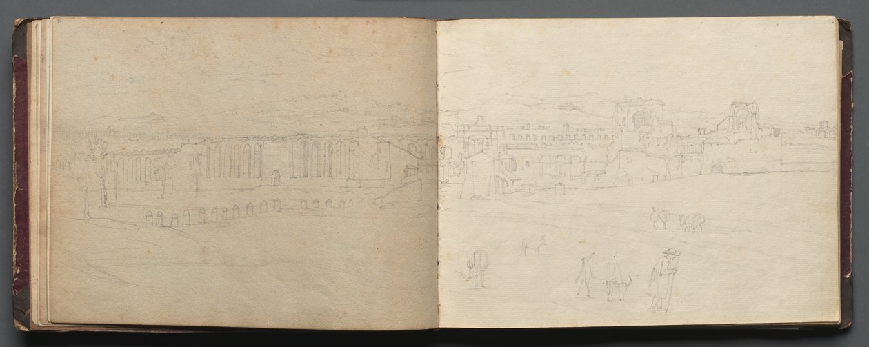 Album con vedute di Roma e dintorni, studi di paesaggio, pagina 08b e 09a: veduta panoramica da Franz Johann Heinrich Nadorp