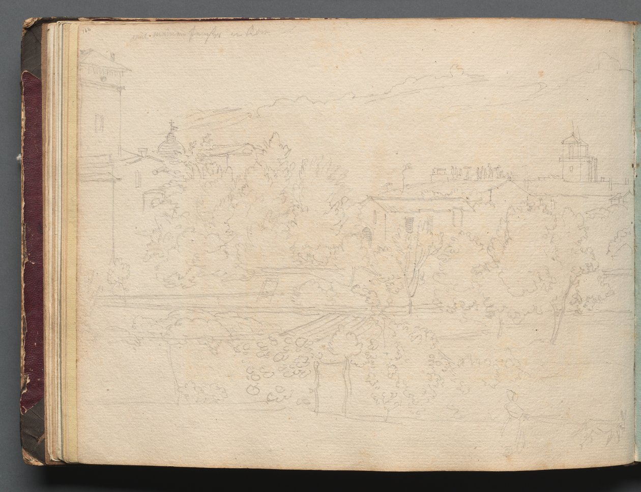 Album con vedute di Roma e dintorni, studi di paesaggio, pagina 16b: Veduta romana da Franz Johann Heinrich Nadorp