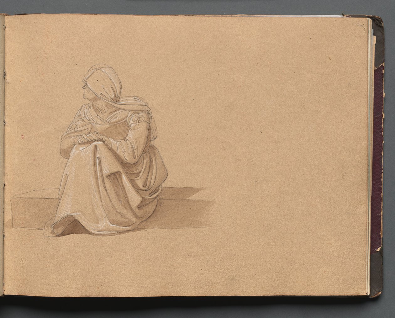 Album con vedute di Roma e dintorni, studi di paesaggio, pagina 19a: Figura femminile seduta da Franz Johann Heinrich Nadorp