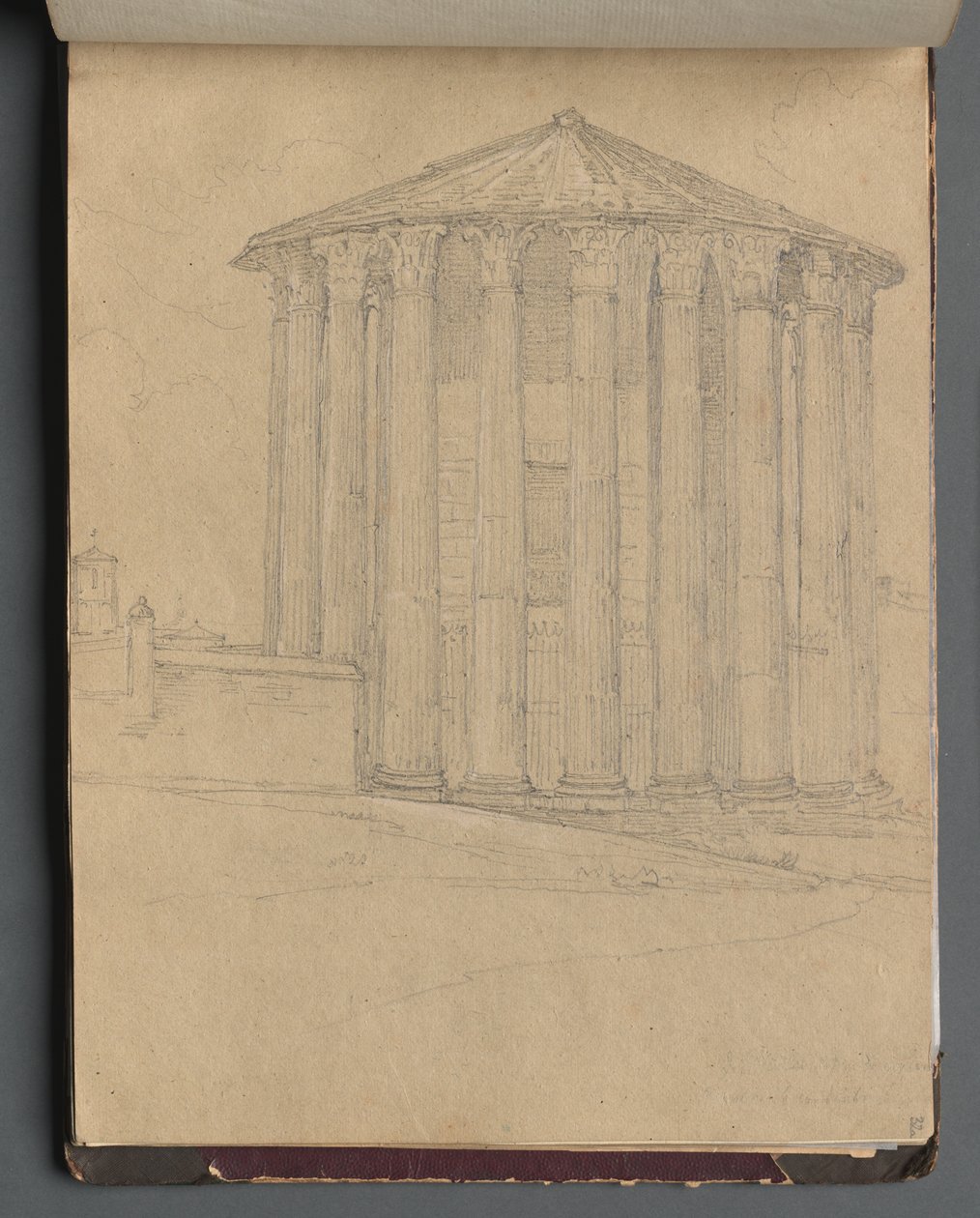 Album con vedute di Roma e dintorni, studi di paesaggio, pagina 32a: Tempio romano da Franz Johann Heinrich Nadorp