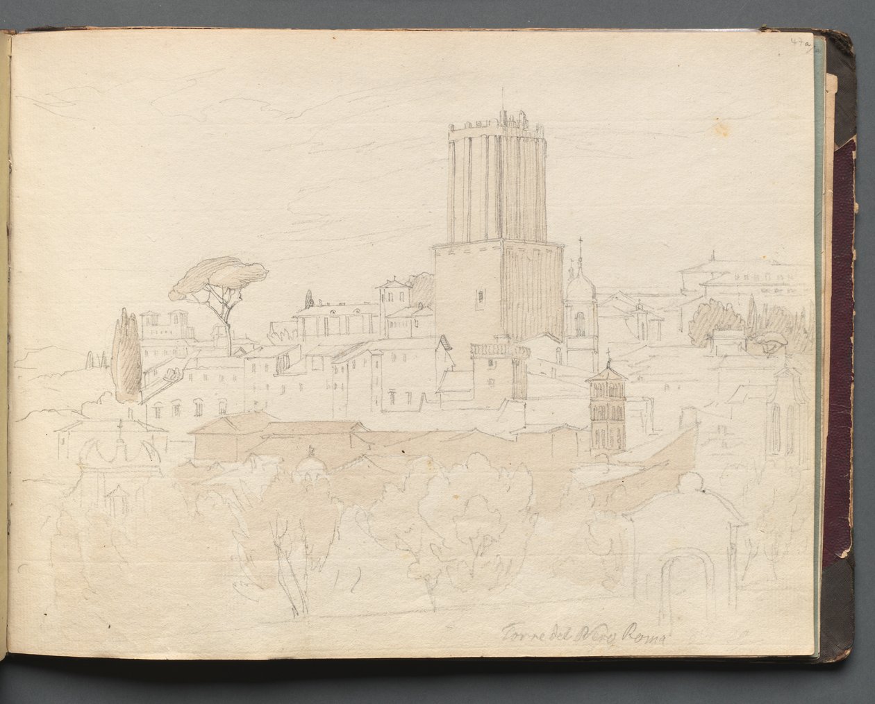 Album con vedute di Roma e dintorni, studi di paesaggio, pagina 47a: Torre del Nero, Roma da Franz Johann Heinrich Nadorp