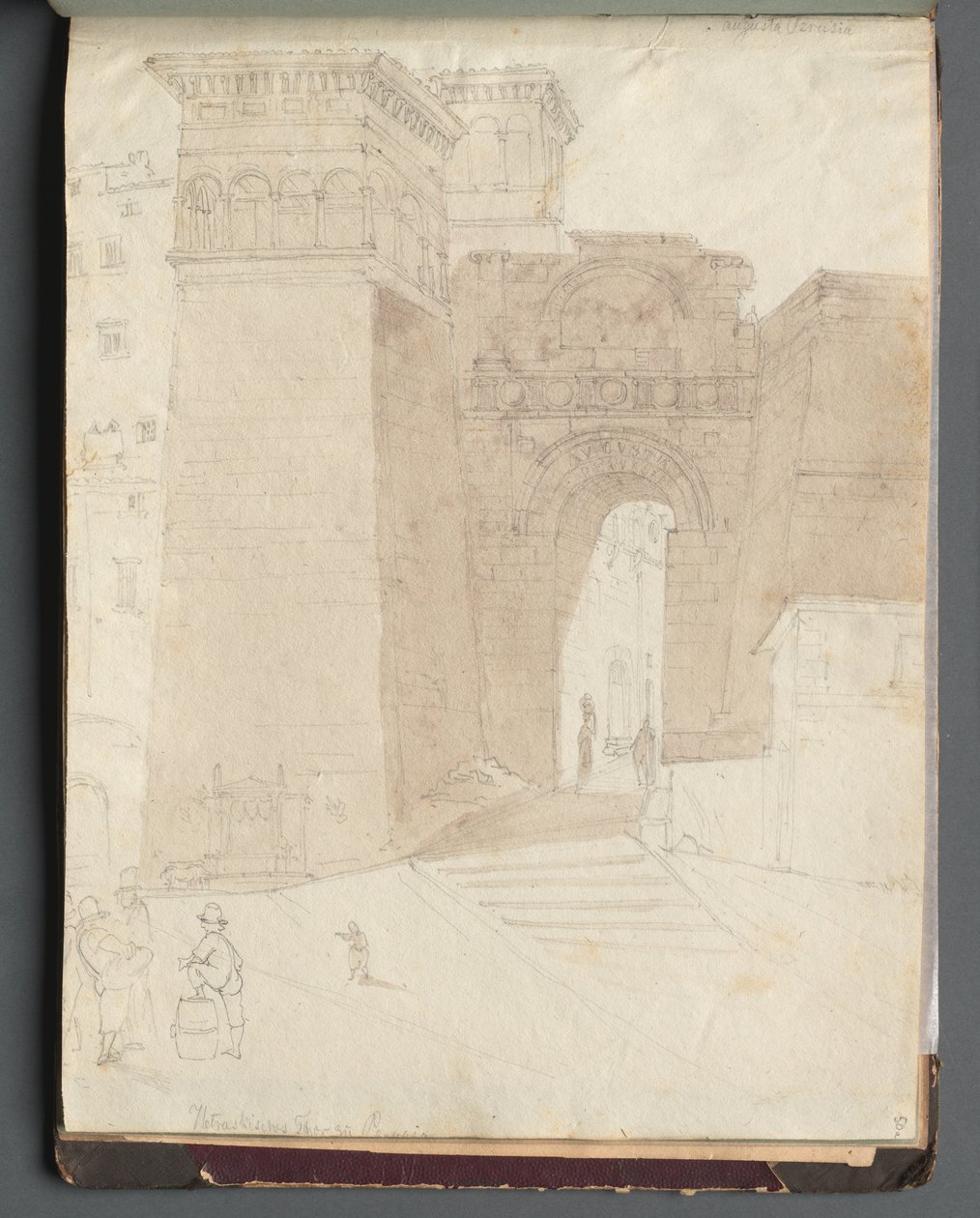 Album con vedute di Roma e dintorni, studi di paesaggio, pagina 50a: Veduta architettonica romana da Franz Johann Heinrich Nadorp