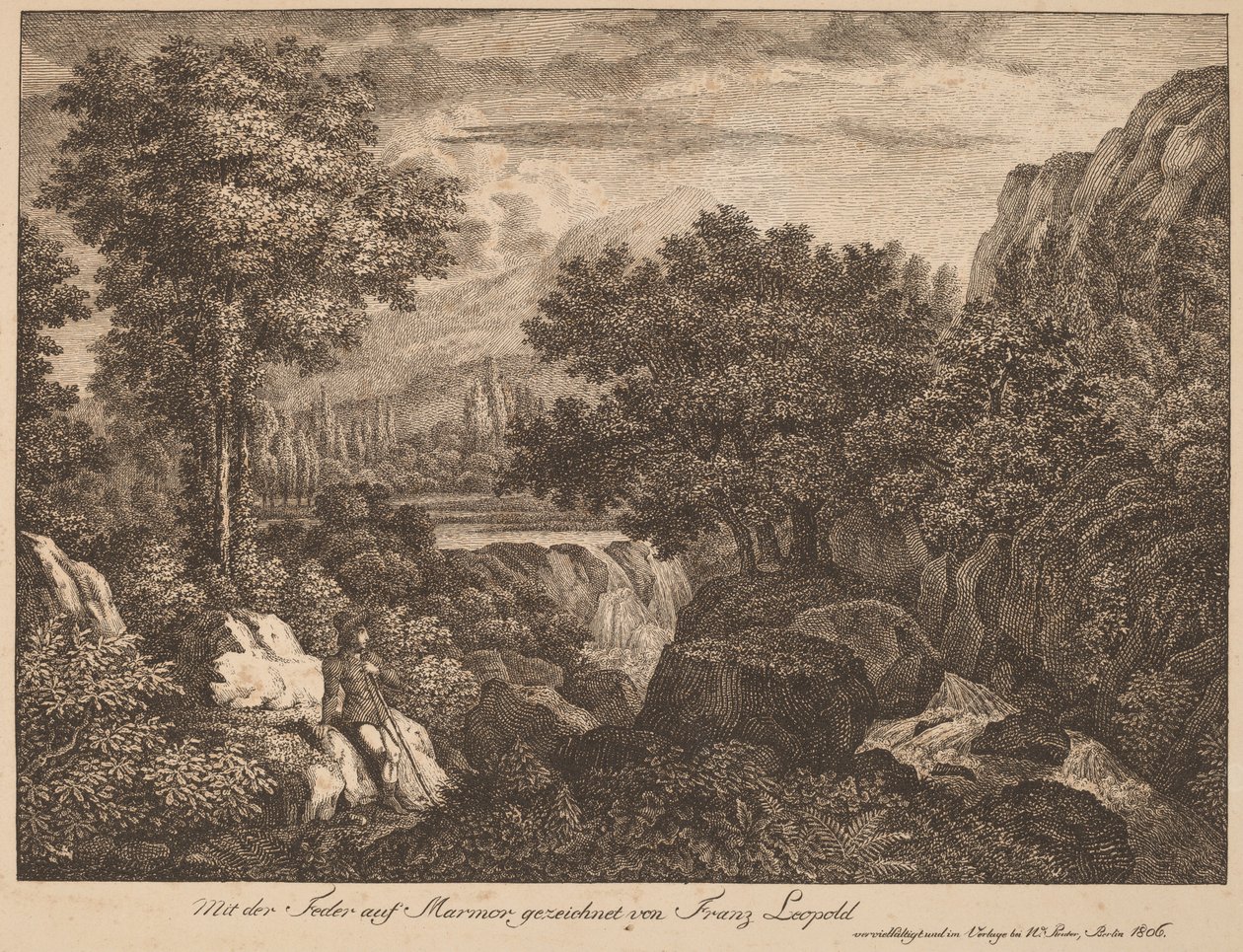 Viaggiatori che riposano in un paesaggio montuoso da Franz Joseph Leopold