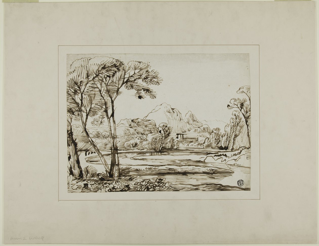 Paesaggio con fiume e colline lontane da Franz Kobell