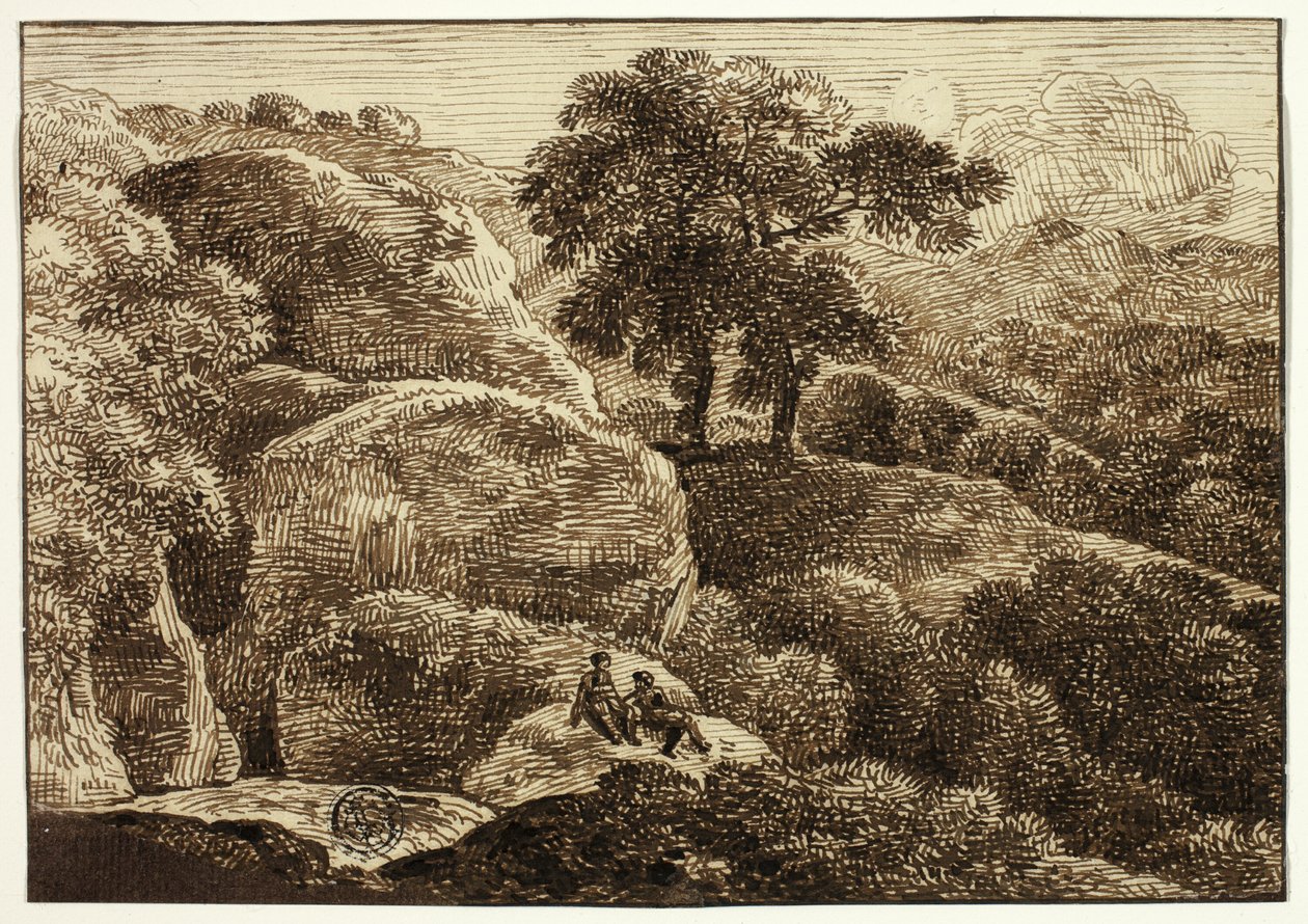 Due figure che riposano su una collina vicino a due alberi da Franz Kobell