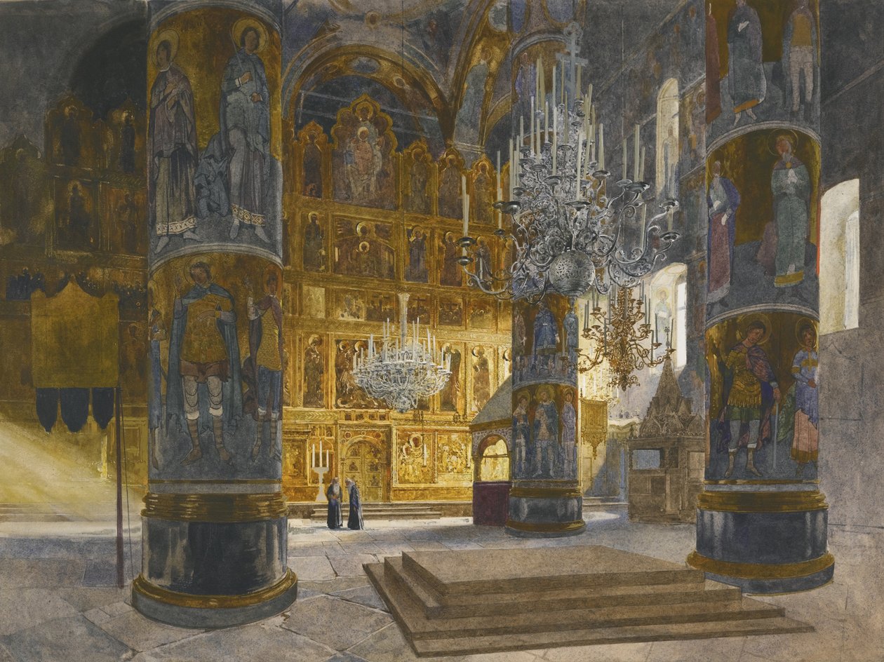 Interno della Cattedrale della Dormizione nel Cremlino di Mosca, 1898 da Franz Kopallik