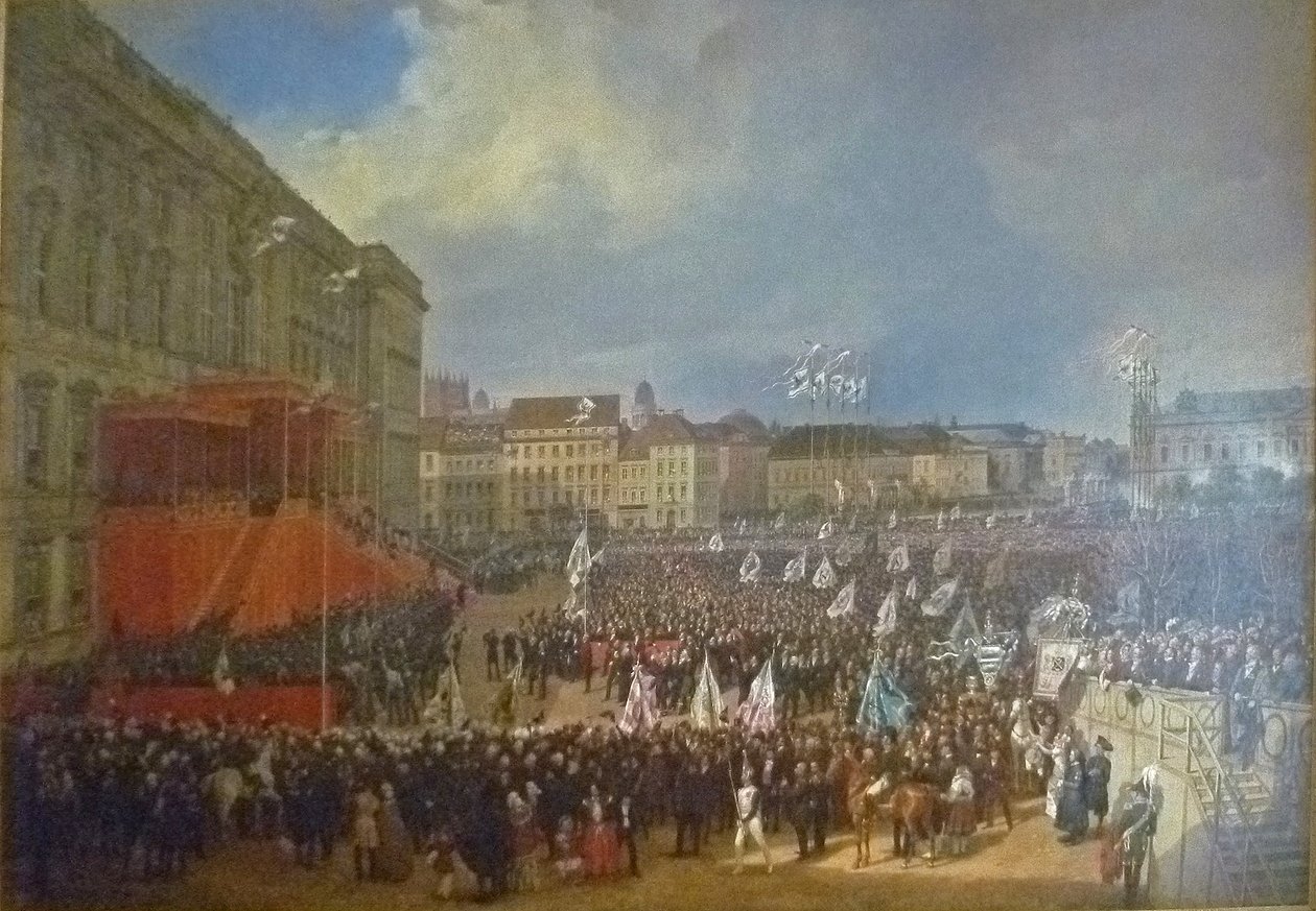 Omaggio a Federico Guglielmo IV davanti al Palazzo di Città di Berlino da Franz Krüger