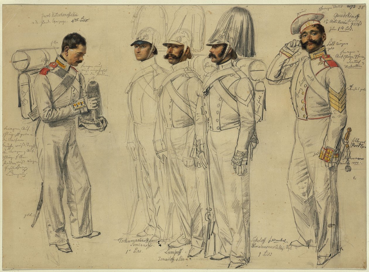 Jacob Kotscheroffskoy, Tschumarinoff Semianoffs, Lumpoff Ismailoff, Sokoloff Feldwebel Gewdokimoff da Franz Krüger