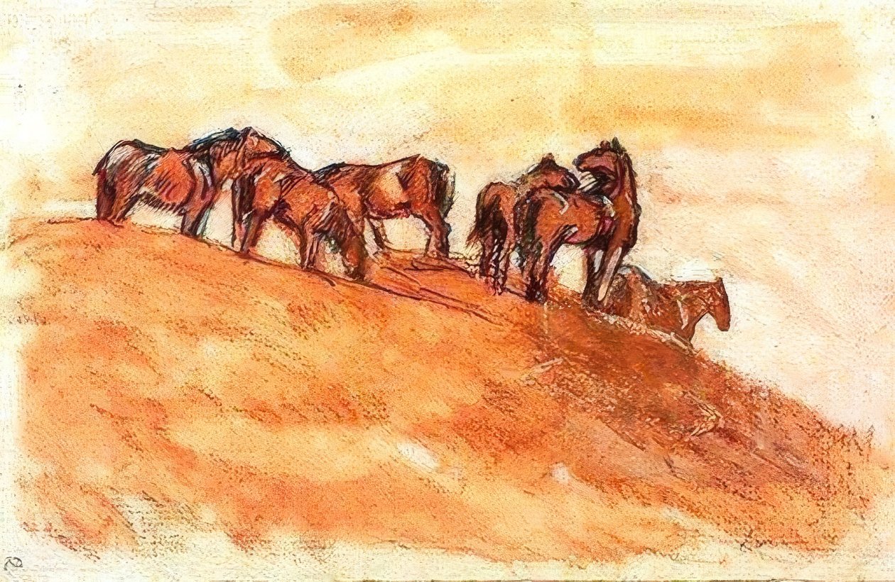 Cavalli in cima alla montagna contro il cielo da Franz Marc
