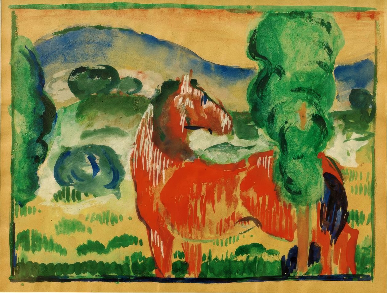 Cavallo rosso in paesaggio colorato da Franz Marc