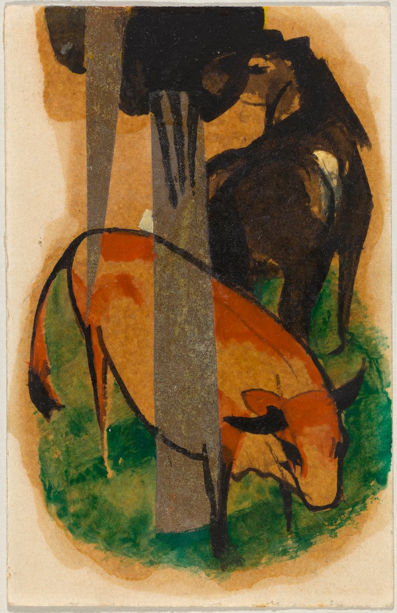 Rotes Pferd und gelbes Rind, Postkarte aus Sindelsdorf an Alfred Kubin da Franz Marc