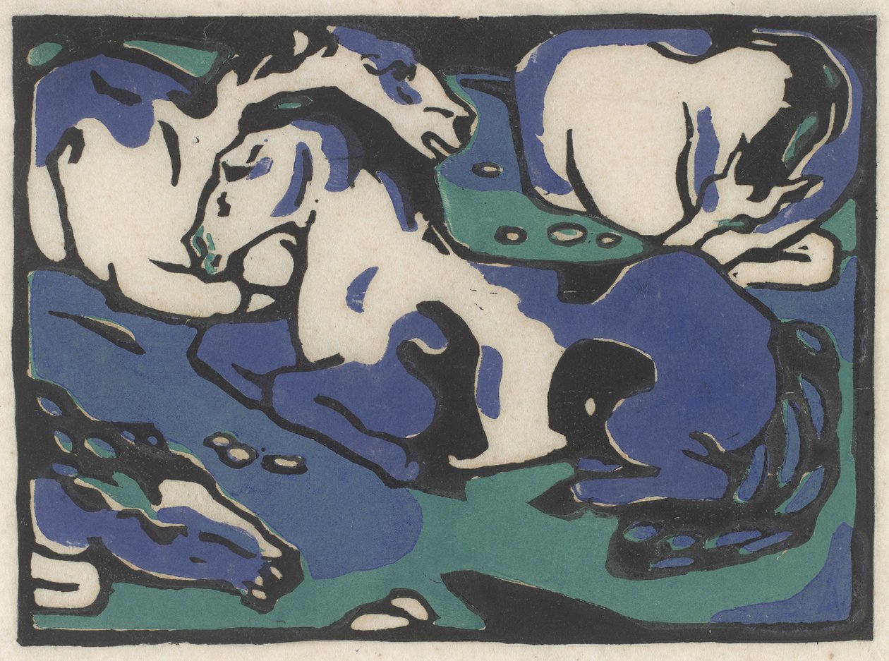 Ruhende Pferde (Cavalli a riposo), 1911-1912, stampato 1916 da Franz Marc