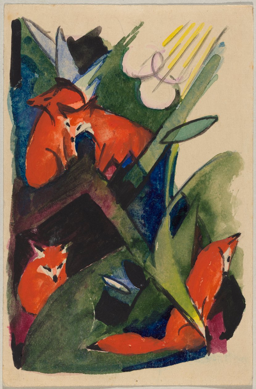 «Quattro volpi», Franz Marc da Sindelsdorf a Wassily Kandinsky a Monaco: cartolina, timbro postale 04.02.1913 da Franz Marc