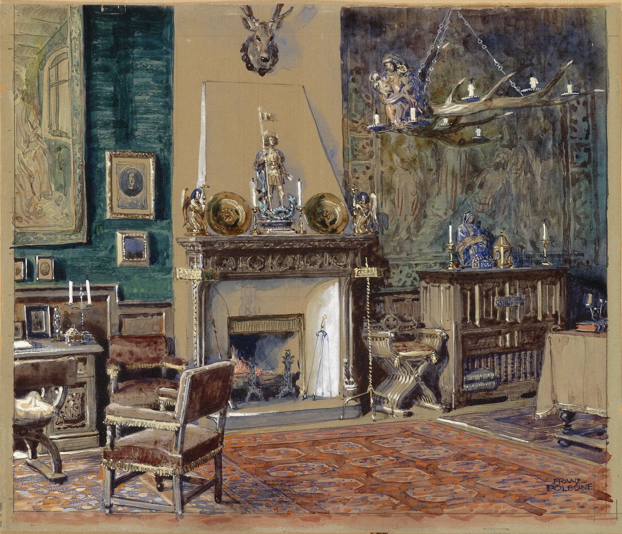 Sala degli uomini con camino da Franz Poledne