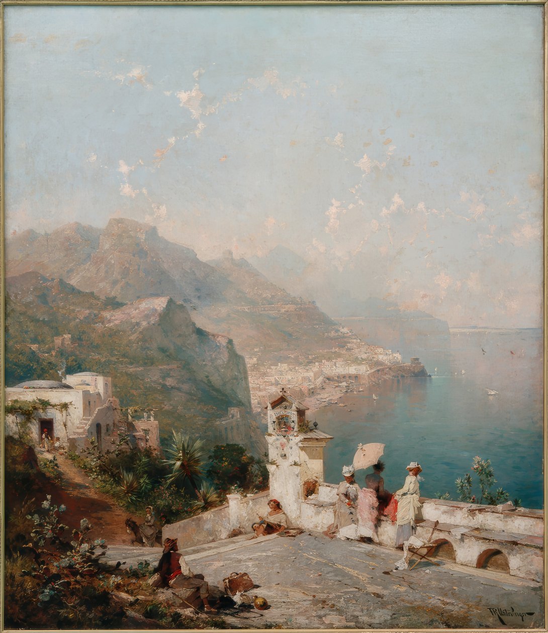 Signore eleganti osservano il Golfo di Salerno da Franz Richard Unterberger